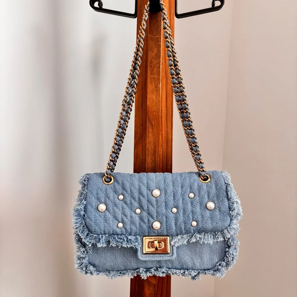 KARL LAGERFELD Medium Argyness Quilted Denim Convertible Shoulder Handbag--NEW